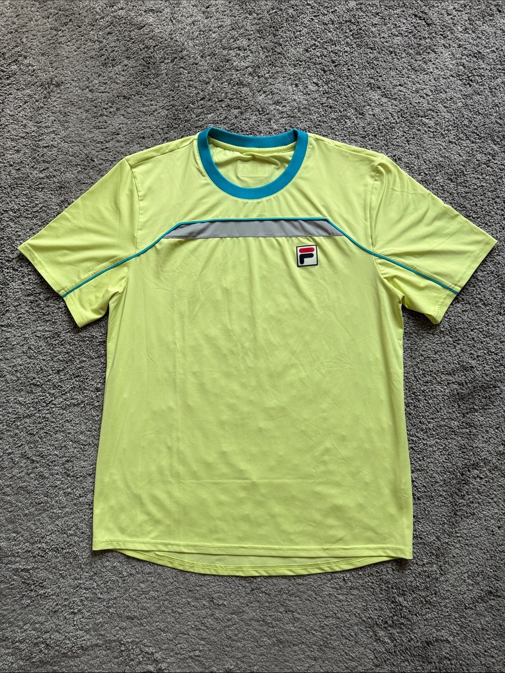 Men’s Fila Tennis Backspin Top Lime Sherbet/Hawaiian Ocean/Silver Sconce Size M